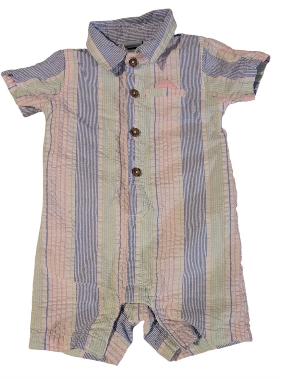 Little Lad Infant Pastel Striped Seersucker Romper Outfit 12 Months Y2K